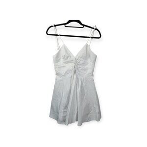 Zara White Mini Dress SZ M Cutout Front Thin Strap Bridal Bachlorette